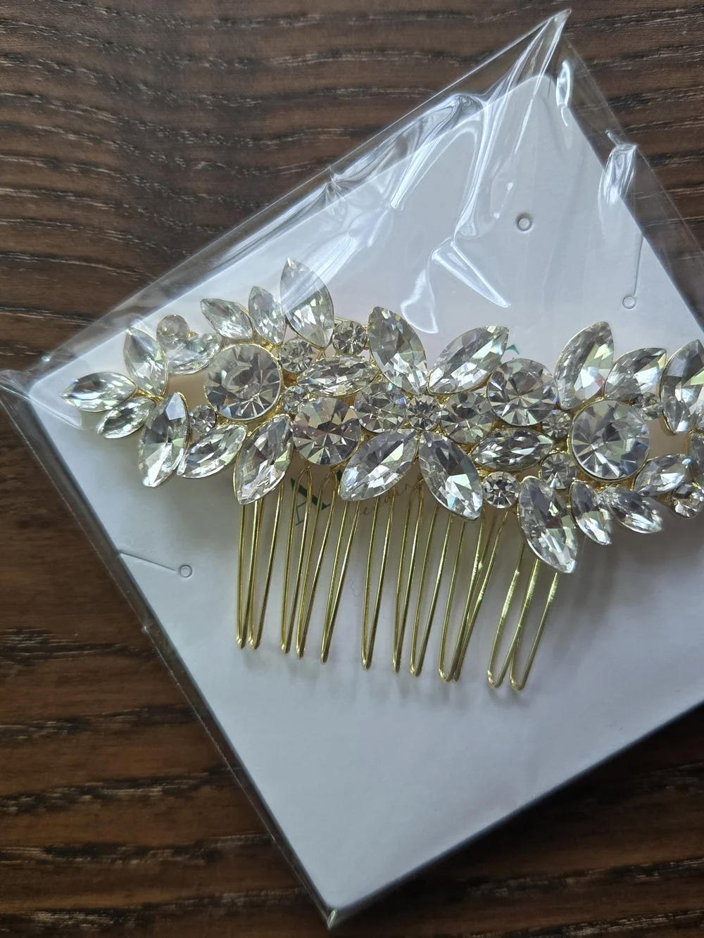 Allure Bridals Gold and Clear Crystal Floral Hair Comb